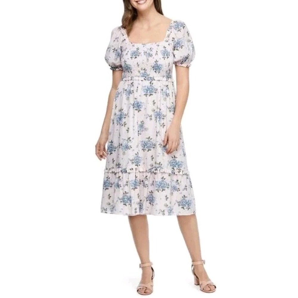 Gal Meets Glam Isabel Smocked Floral Midi Dress Size: US 8 Cottagecore $188